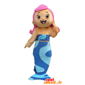 Mascot sirena abbastanza blu con i capelli rosa - MASFR23791 - Mascotte dell'oceano