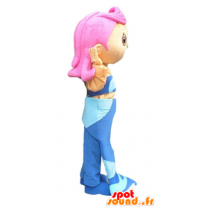 Mascot sirena abbastanza blu con i capelli rosa - MASFR23791 - Mascotte dell'oceano