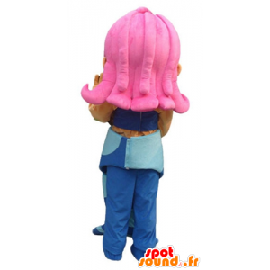 Maskot smuk blå havfrue med lyserødt hår - Spotsound maskot