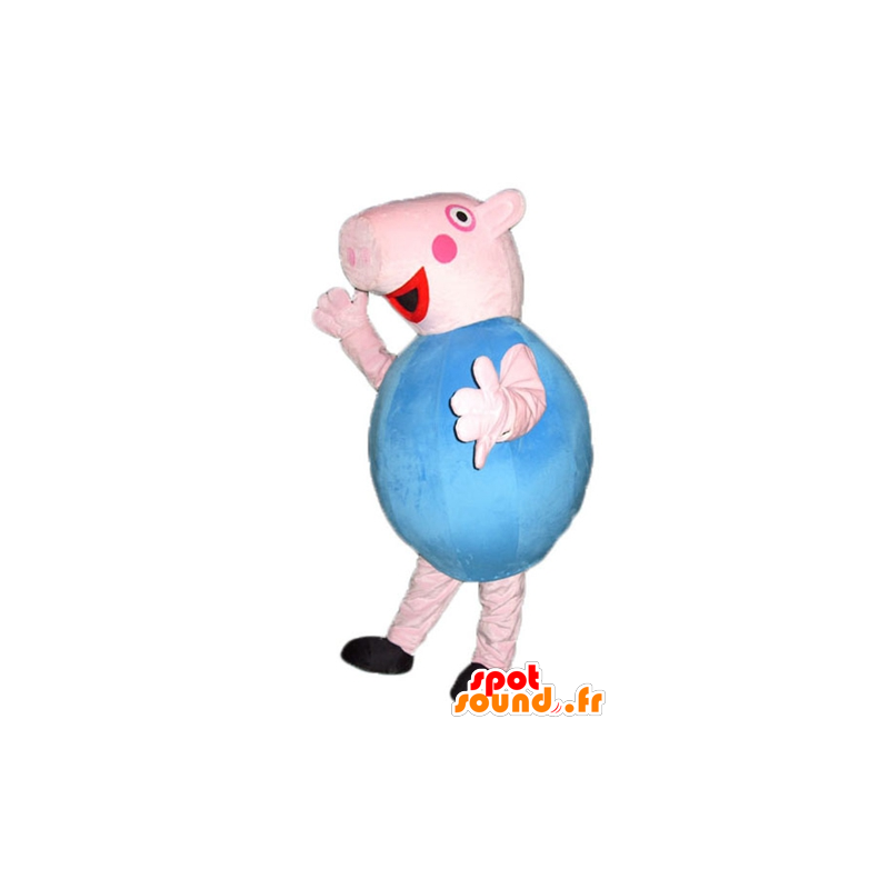 Pig mascot, pink and blue, round and cute - MASFR23798 - Mascots pig