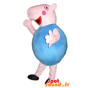 Varken mascotte, roze en blauw, rond en schattig - MASFR23798 - Pig Mascottes