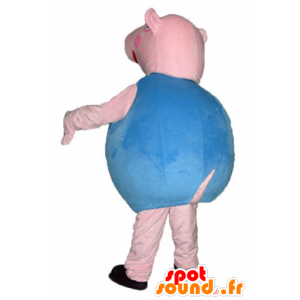 Pig mascot, pink and blue, round and cute - MASFR23798 - Mascots pig