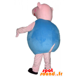 Varken mascotte, roze en blauw, rond en schattig - MASFR23798 - Pig Mascottes