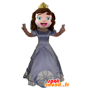 Princesa Mascote, com um vestido cinza e uma coroa - MASFR23800 - Mascotes humanos