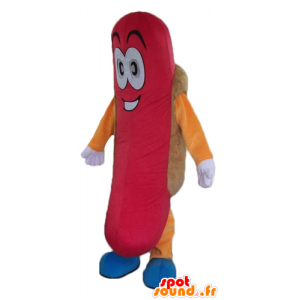 Cachorro-quente gigante mascote, colorido e sorrindo - MASFR23805 - Rápido Mascotes Food