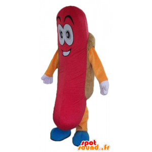 Hotdog reus mascotte, kleurrijke en glimlachen - MASFR23805 - Fast Food Mascottes