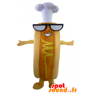 Hot Dog Mascot, erittäin hauska silmälasit ja korkki - MASFR23808 - Mascottes Fast-Food