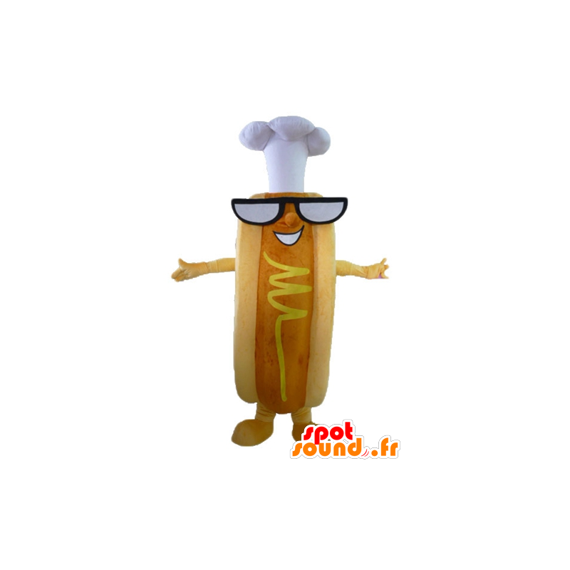 Hot Dog Mascot, erg grappig met een bril en een pet - MASFR23808 - Fast Food Mascottes