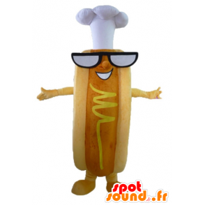 Hot Dog Mascot, erg grappig met een bril en een pet - MASFR23808 - Fast Food Mascottes