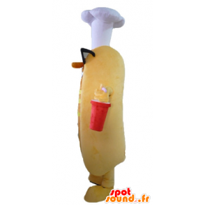 Mascotte de hot-dog, très drôle avec des lunettes et une toque - MASFR23808 - Mascottes Fast-Food
