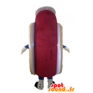 Kæmpe hotdog-maskot, sød og farverig med hat - Spotsound maskot