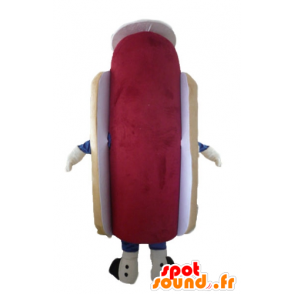Mascote gigante cachorro-quente, bonito e colorido, com um chapéu - MASFR23809 - Rápido Mascotes Food