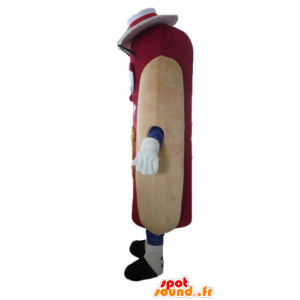 Kæmpe hotdog-maskot, sød og farverig med hat - Spotsound maskot