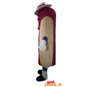 Mascot hotdog reus, leuk en kleurrijk, met een hoed - MASFR23809 - Fast Food Mascottes