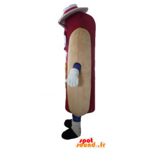 Mascotte de hot-dog géant, mignon et coloré, avec un chapeau - MASFR23809 - Mascottes Fast-Food