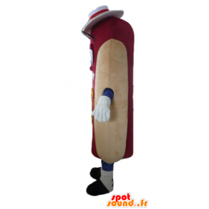 Maskot hot dog obří, roztomilý a barevný, s kloboukem - MASFR23809 - Fast Food Maskoti