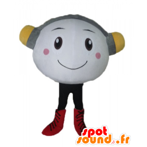 Mascotte de bonhomme blanc très souriant, avec un casque audio - MASFR23810 - Mascottes non-classées