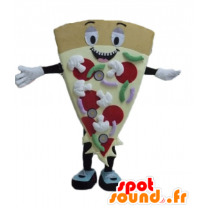Mascot tegen gigantische pizza, lachend en kleurrijke - MASFR23811 - Pizza Mascottes