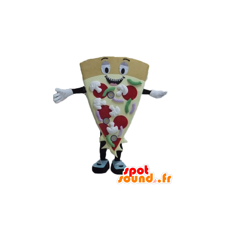 Mascot tegen gigantische pizza, lachend en kleurrijke - MASFR23811 - Pizza Mascottes