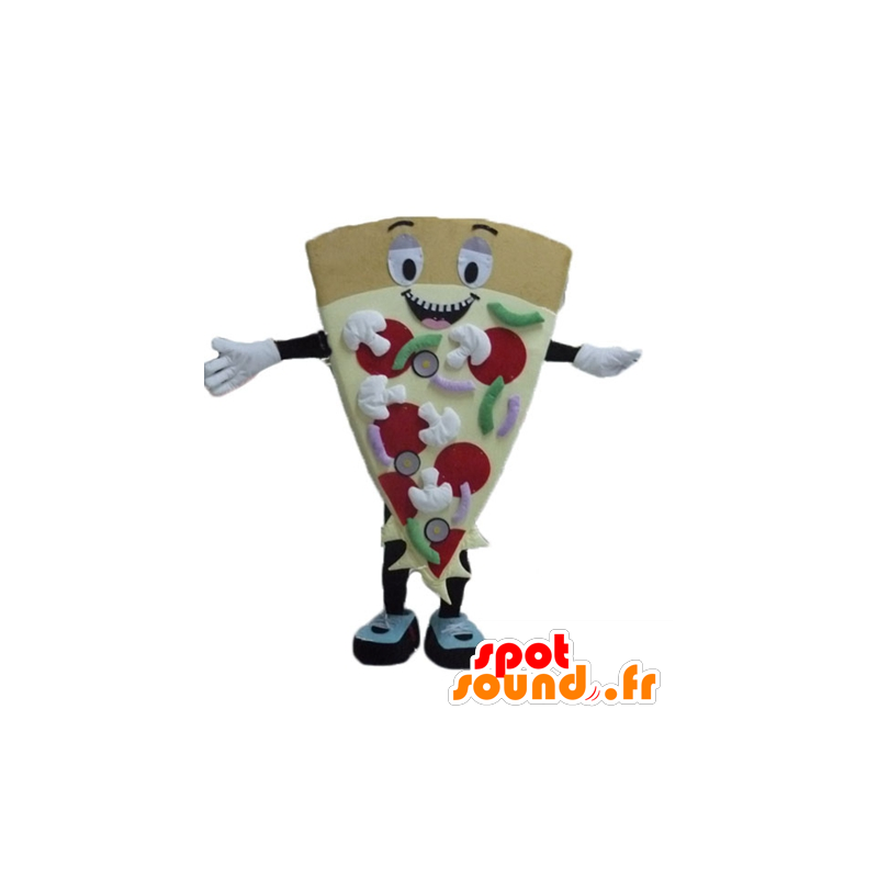 Mascotte de part de pizza géante, souriante et colorée - MASFR23811 - Mascottes Pizza