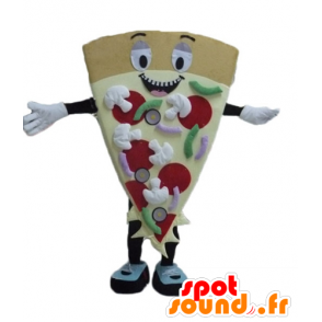 Mascot tegen gigantische pizza, lachend en kleurrijke - MASFR23811 - Pizza Mascottes