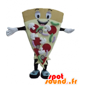 Mascotte compartir la pizza gigante, sonriente y colorido - MASFR23811 - Pizza de mascotas