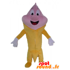 Mascotte de cornet de glace géant, rose et jaune - MASFR23812 - Mascottes Fast-Food