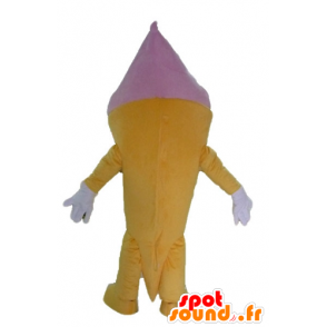 Giant ice cream cone mascot, pink and yellow - MASFR23812 - Fast food mascots