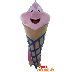 Gigante cone de gelado mascote, marrom, rosa e azul - MASFR23813 - Rápido Mascotes Food