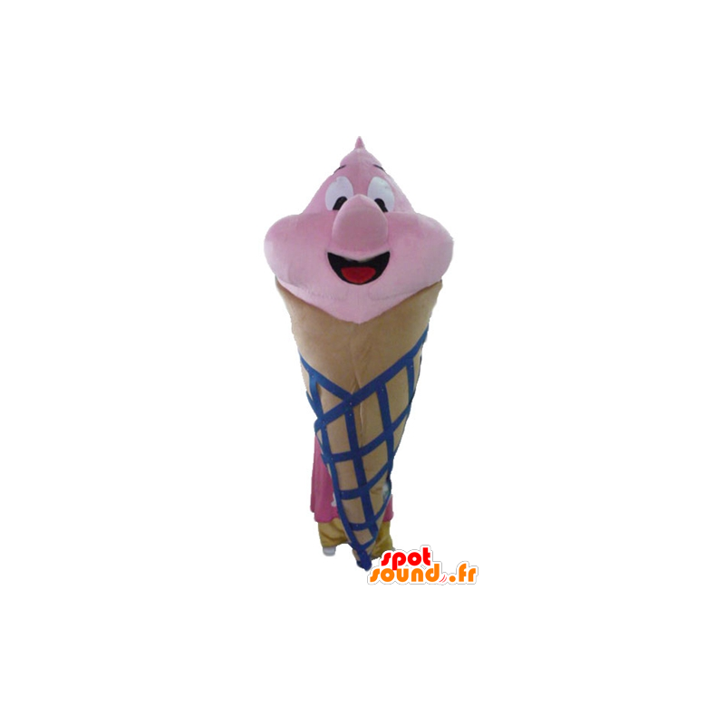 Mascotte de cornet de glace géant, marron, rose et bleu - MASFR23813 - Mascottes Fast-Food