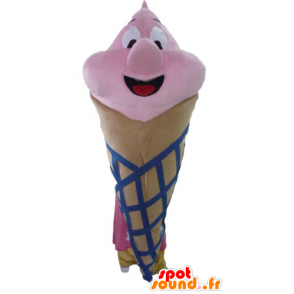 Giant ice cream cone mascot, brown, pink and blue - MASFR23813 - Fast food mascots