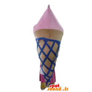 Giant ice cream cone mascot, brown, pink and blue - MASFR23813 - Fast food mascots