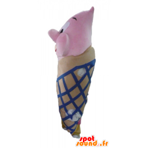 Giant ice cream cone mascot, brown, pink and blue - MASFR23813 - Fast food mascots