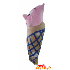 Giant ice cream cone mascot, brown, pink and blue - MASFR23813 - Fast food mascots