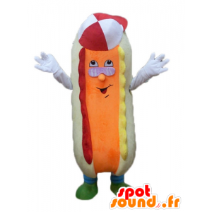 Hot dog mascot beige and orange, colorful and funny - MASFR23816 - Fast food mascots