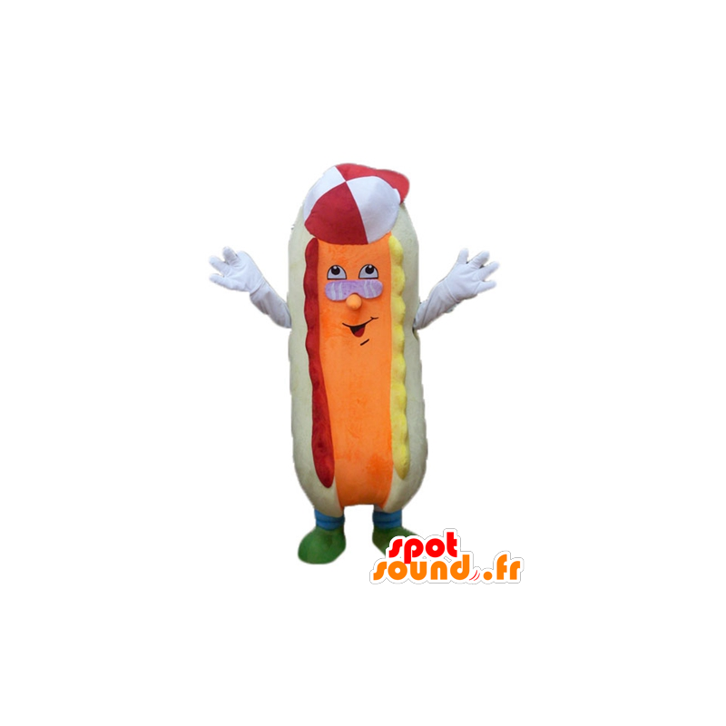 Hot dog mascot beige and orange, colorful and funny - MASFR23816 - Fast food mascots