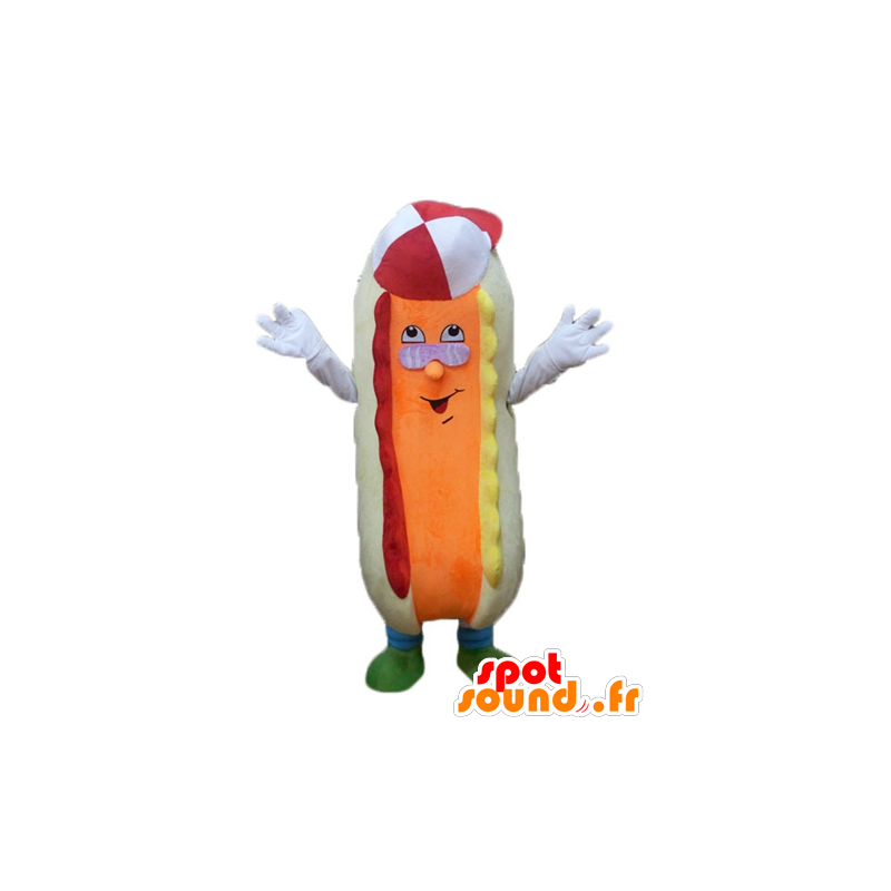 Hot dog mascotte beige en oranje, kleurrijke en grappige - MASFR23816 - Fast Food Mascottes