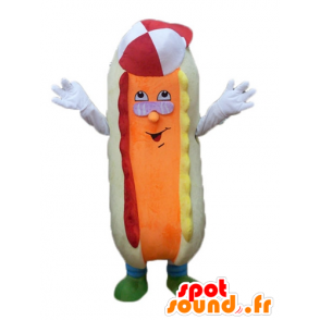hot μασκότ σκυλί μπεζ και πορτοκαλί, πολύχρωμο και αστεία - MASFR23816 - Fast Food Μασκότ