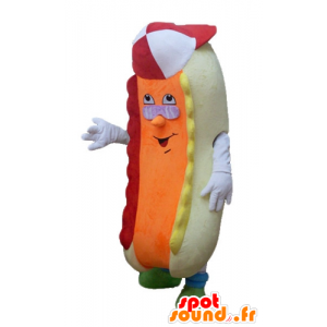 Hot dog maskot beige og oransje, fargerik og morsom - MASFR23816 - Fast Food Maskoter