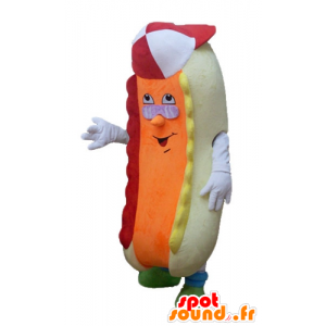 Mascotte Hot dog beige e arancio, colorato e divertente - MASFR23816 - Mascotte di fast food