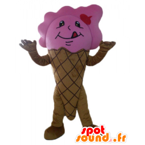 Giant jäätelötuutti maskotti, ruskea ja vaaleanpunainen - MASFR23817 - Mascottes Fast-Food