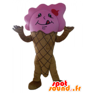 Mascotte de cornet de glace géant, marron et rose - MASFR23817 - Mascottes Fast-Food