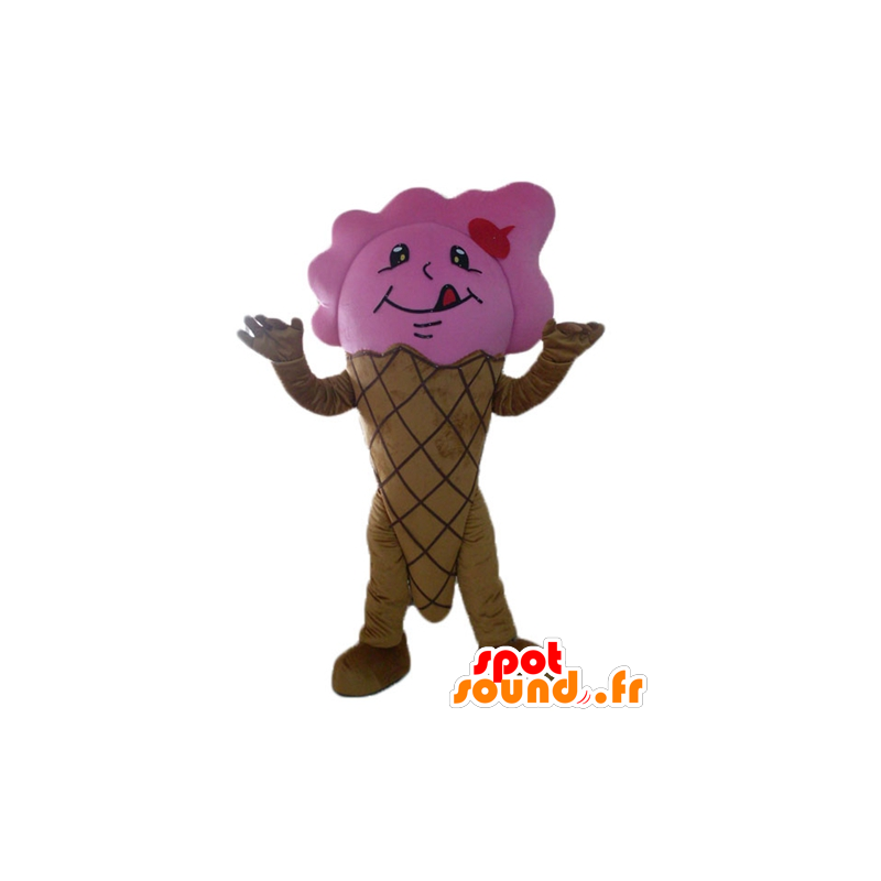 Cono gelato gigante mascotte, marrone e rosa - MASFR23817 - Mascotte di fast food
