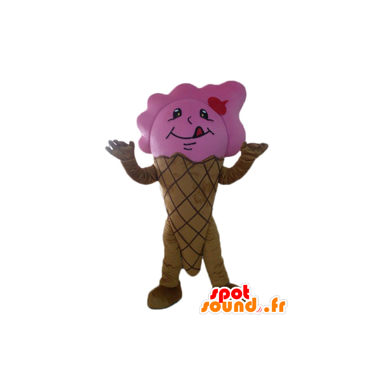 Giant ice cream cone mascot, brown and pink - MASFR23817 - Fast food mascots