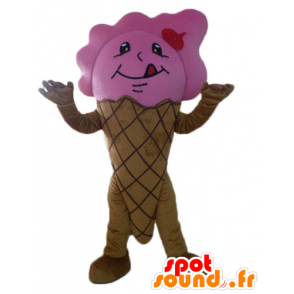 Cono gelato gigante mascotte, marrone e rosa - MASFR23817 - Mascotte di fast food