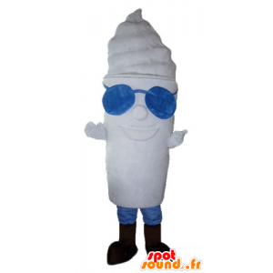 Mascotte pot ice giant, all white, with glasses - MASFR23819 - Food mascot
