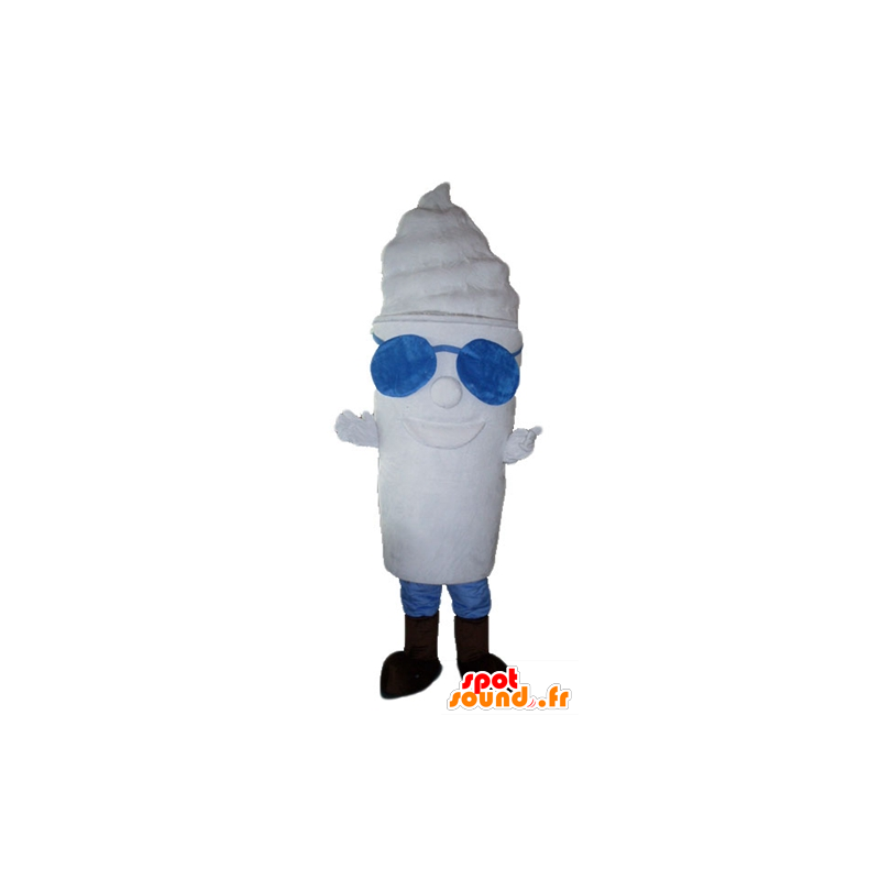 Mascotte pot ice giant, all white, with glasses - MASFR23819 - Food mascot