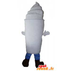 Mascotte gigante pentola ghiaccio, tutto bianco, con gli occhiali - MASFR23819 - Mascotte di cibo
