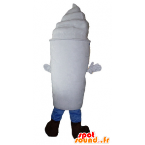 Mascotte pot ice giant, all white, with glasses - MASFR23819 - Food mascot