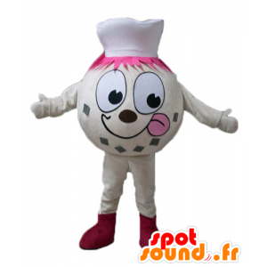 Mascote boneco de neve, bola de gelo bege, com um toque - MASFR23820 - Mascotes não classificados